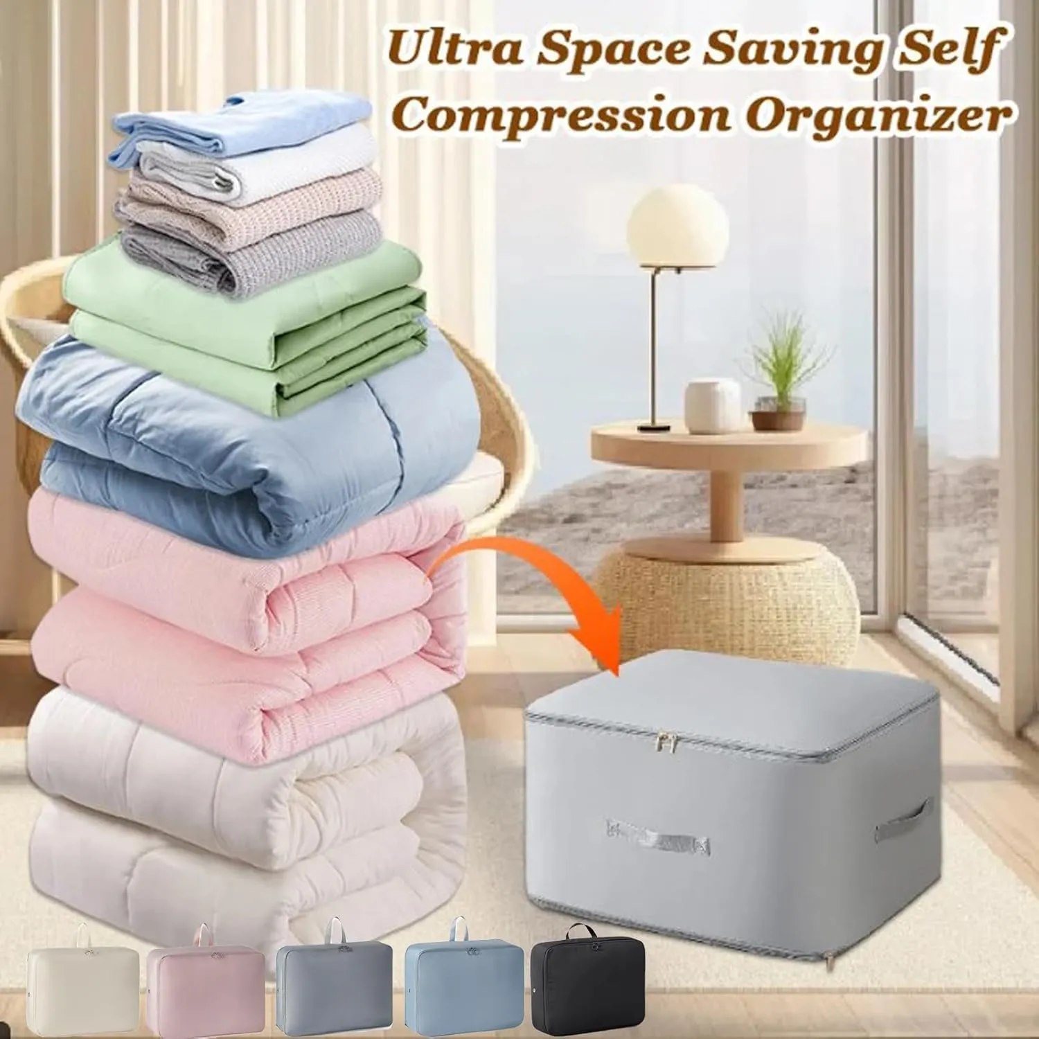 Peliaral Upgraded Visible Quilt Compression Bag Ultra Space Saving Self Compression Organizer Plus Size, 3-Layer Washable Large Capacity Comforter Storage Bag (Gray,24 * 21 * 17in)