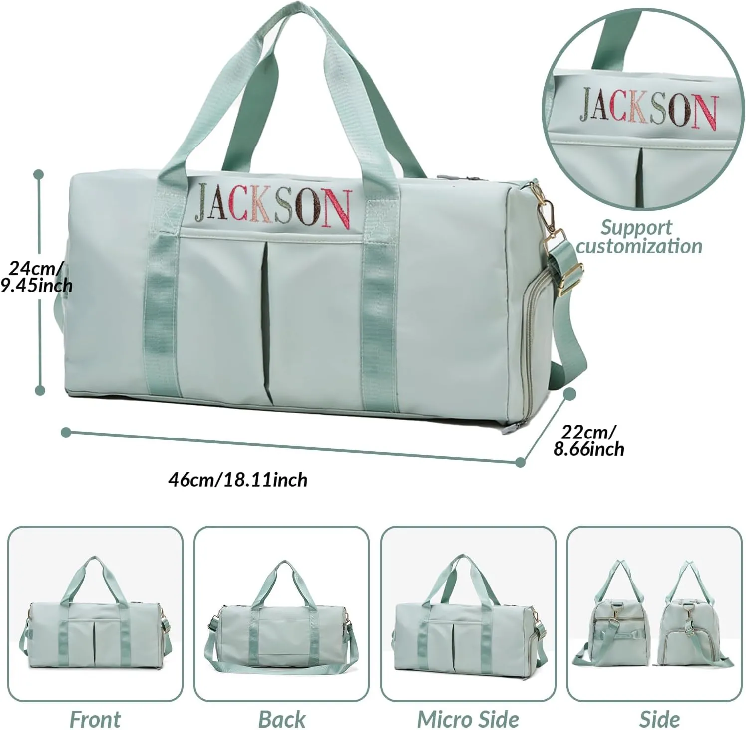 Personalized Duffel Bag, Embroidered Name,Custom Sport Gym Bags for Women/Men, Weekend Camp Bag With Wet Dry Pockets & Shoe, Overnight Bag for Women, Bridesmaid Gift,Cheerleading Dance Pack For Girls