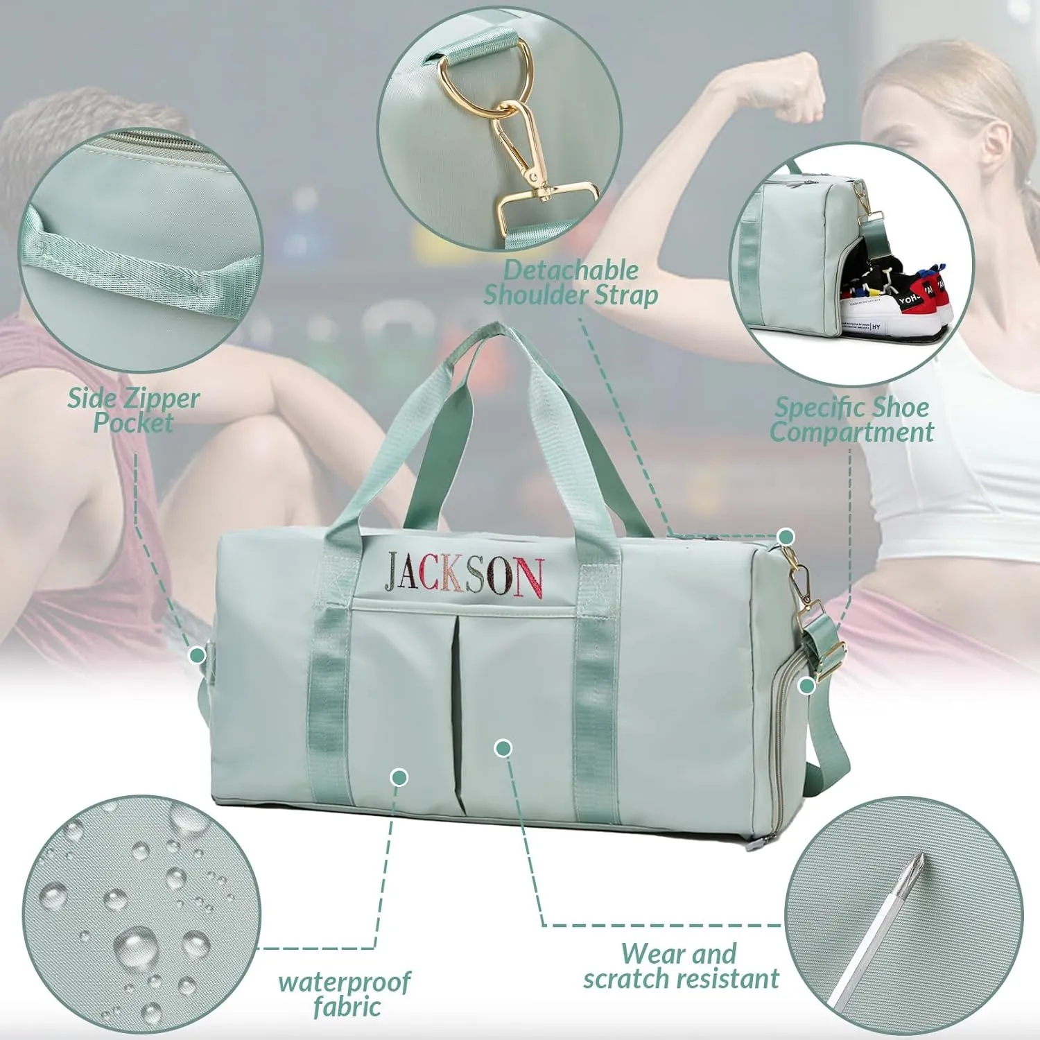 Personalized Duffel Bag, Embroidered Name,Custom Sport Gym Bags for Women/Men, Weekend Camp Bag With Wet Dry Pockets & Shoe, Overnight Bag for Women, Bridesmaid Gift,Cheerleading Dance Pack For Girls