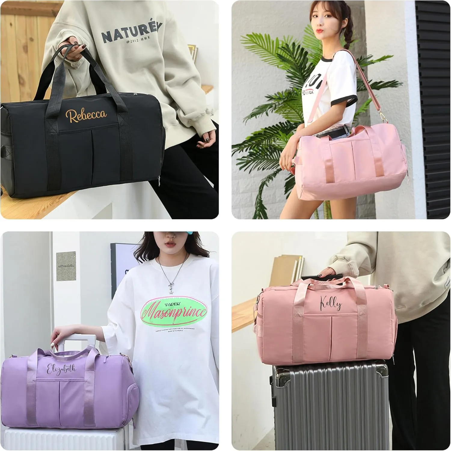 Personalized Duffel Bag, Embroidered Name,Custom Sport Gym Bags for Women/Men, Weekend Camp Bag With Wet Dry Pockets & Shoe, Overnight Bag for Women, Bridesmaid Gift,Cheerleading Dance Pack For Girls