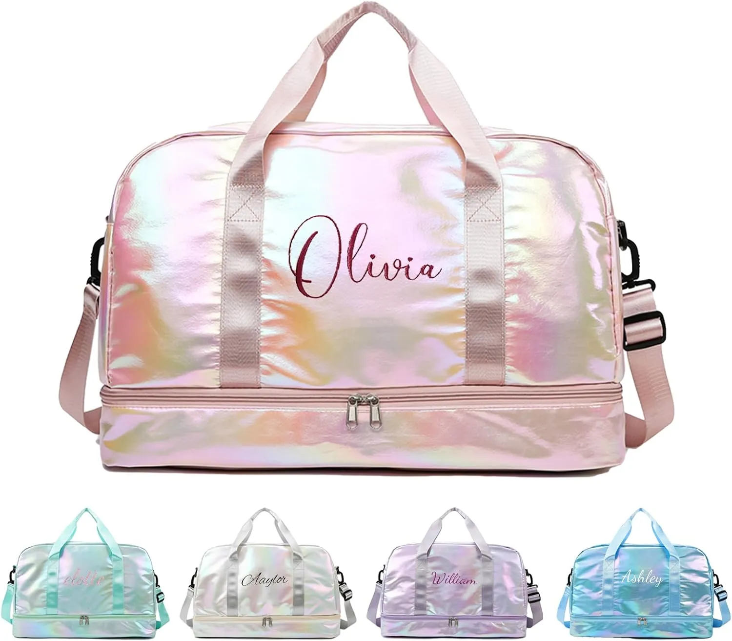 Personalized Large Duffel Bag, Embroidered Name,Custom Sport Gym Bags for Women/Men, Weekend Overnight Camp Bag with Wet Dry Pockets & Shoe, Bridesmaid Gift,Cheerleading Dance Travel Pack
