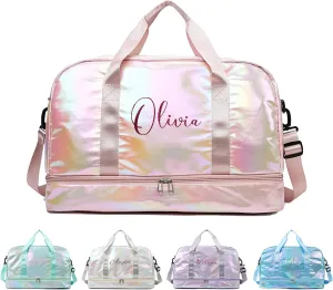 Personalized Large Duffel Bag, Embroidered Name,Custom Sport Gym Bags for Women/Men, Weekend Overnight Camp Bag with Wet Dry Pockets & Shoe, Bridesmaid Gift,Cheerleading Dance Travel Pack
