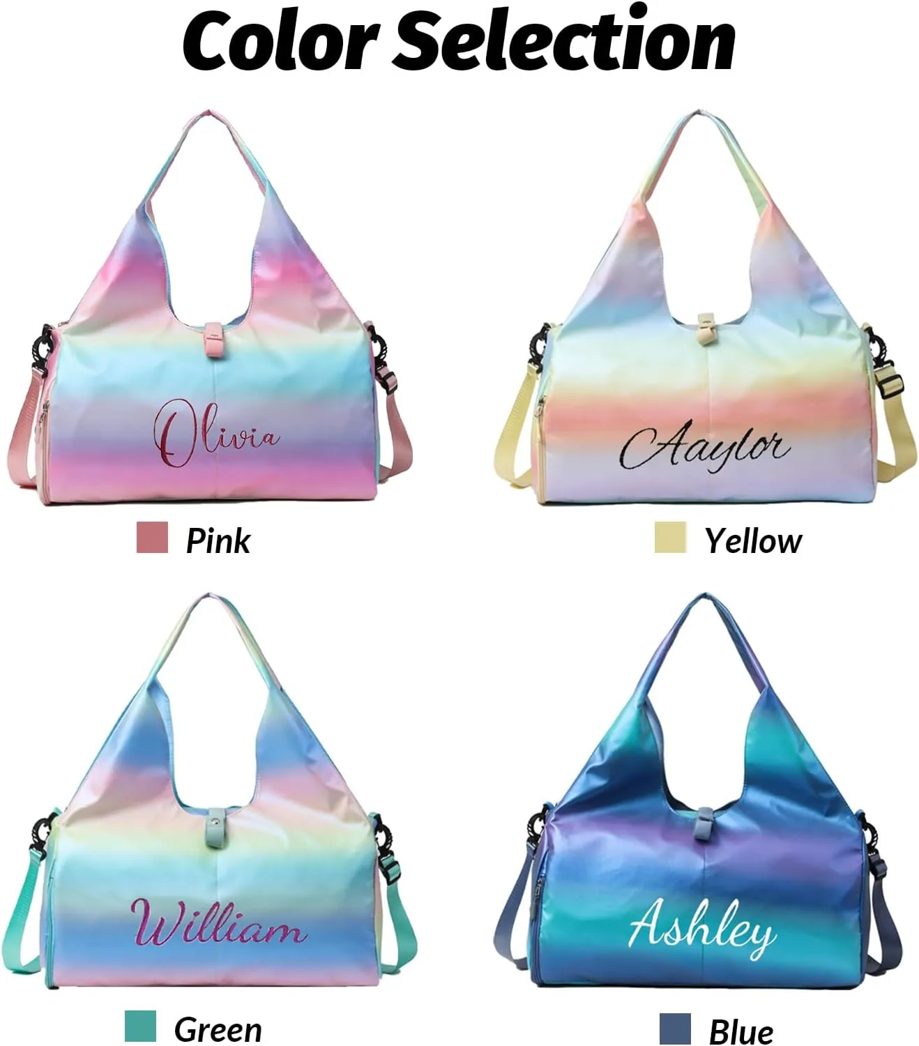 Personalized Sport Gym Bags with Yoga Mat Compartment, Custom Embroidered Name Duffle Bag with Shoe Compartment, Cheerleading Gymnastics Dance Ballet Bag for Girls, Weekender Overnight for Women
