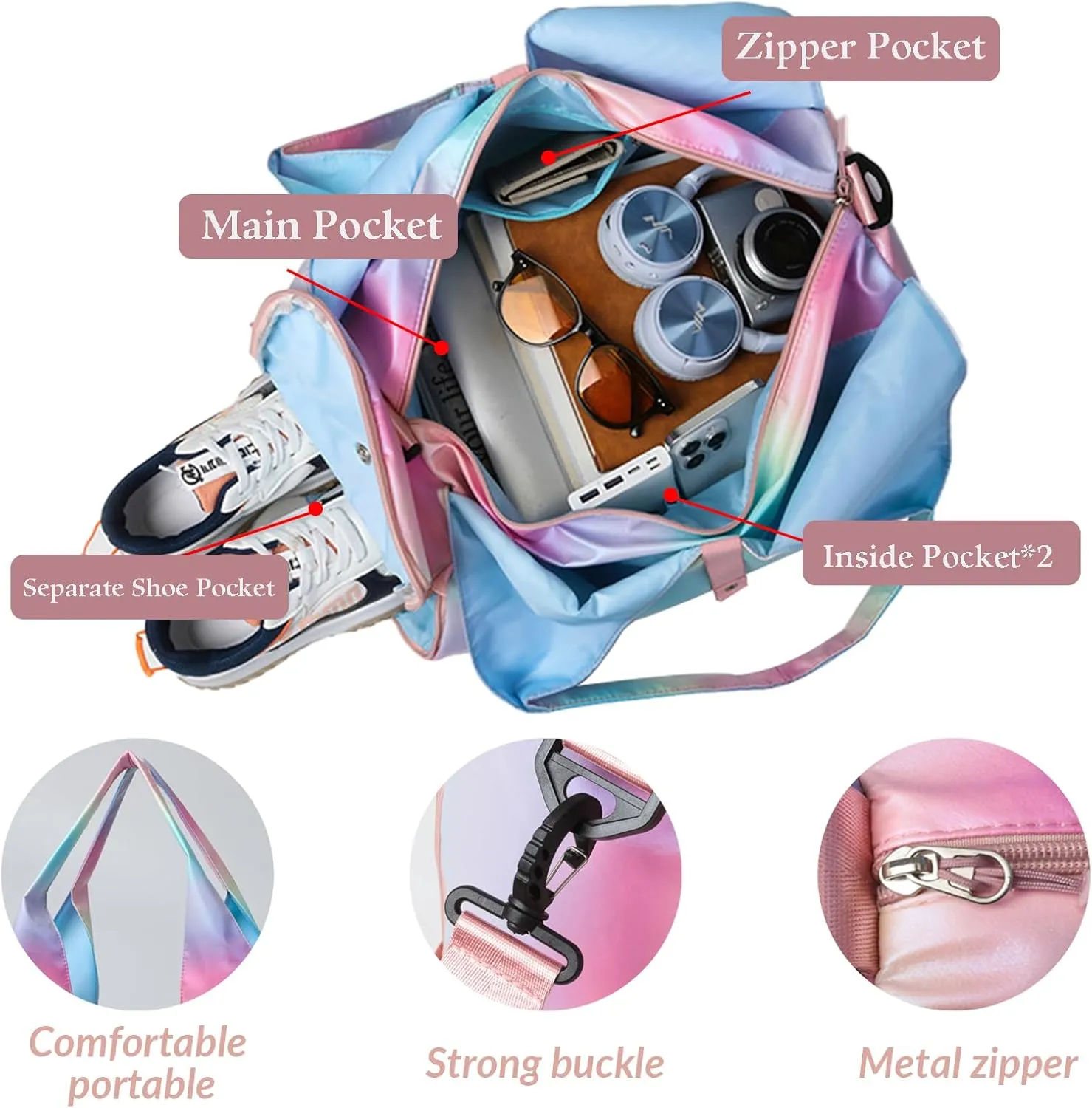 Personalized Sport Gym Bags with Yoga Mat Compartment, Custom Embroidered Name Duffle Bag with Shoe Compartment, Cheerleading Gymnastics Dance Ballet Bag for Girls, Weekender Overnight for Women
