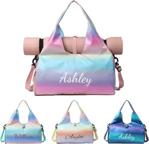 Personalized Sport Gym Bags with Yoga Mat Compartment, Custom Embroidered Name Duffle Bag with Shoe Compartment, Cheerleading Gymnastics Dance Ballet Bag for Girls, Weekender Overnight for Women