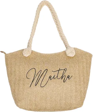 Personalized Straw Woven Tote Bags for Women, Custom Woven Hollow Bag with Embroidery Name, Present Bag Suitable for Wedding, Birthday, Beach, Holiday, Gift for Bridesmaid Women, Mom, Teacher, Friend