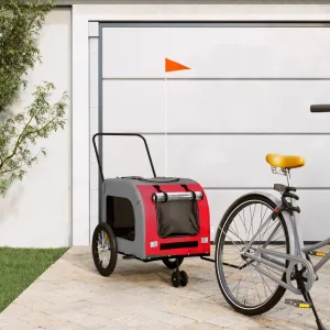 Pet Bike Trailer for Adventure and Comfort, Durable Iron Frame, Spacious Cabin for Cats and Small Dogs, Red and Gray