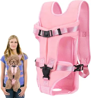 Pet Carrier Backpack, Adjustable Front Dog Carrier, Legs Out Dog Chest Carrier, Waterproof Dog Back Pack for Small Medium Dogs Cats Puppies and Rabbits Hiking Camping (Pink, Large)