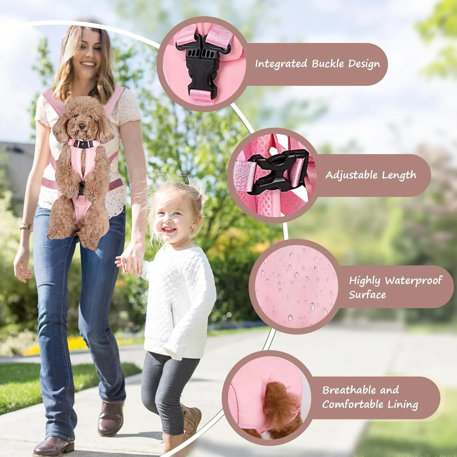 Pet Carrier Backpack, Adjustable Front Dog Carrier, Legs Out Dog Chest Carrier, Waterproof Dog Back Pack for Small Medium Dogs Cats Puppies and Rabbits Hiking Camping (Pink, Large)