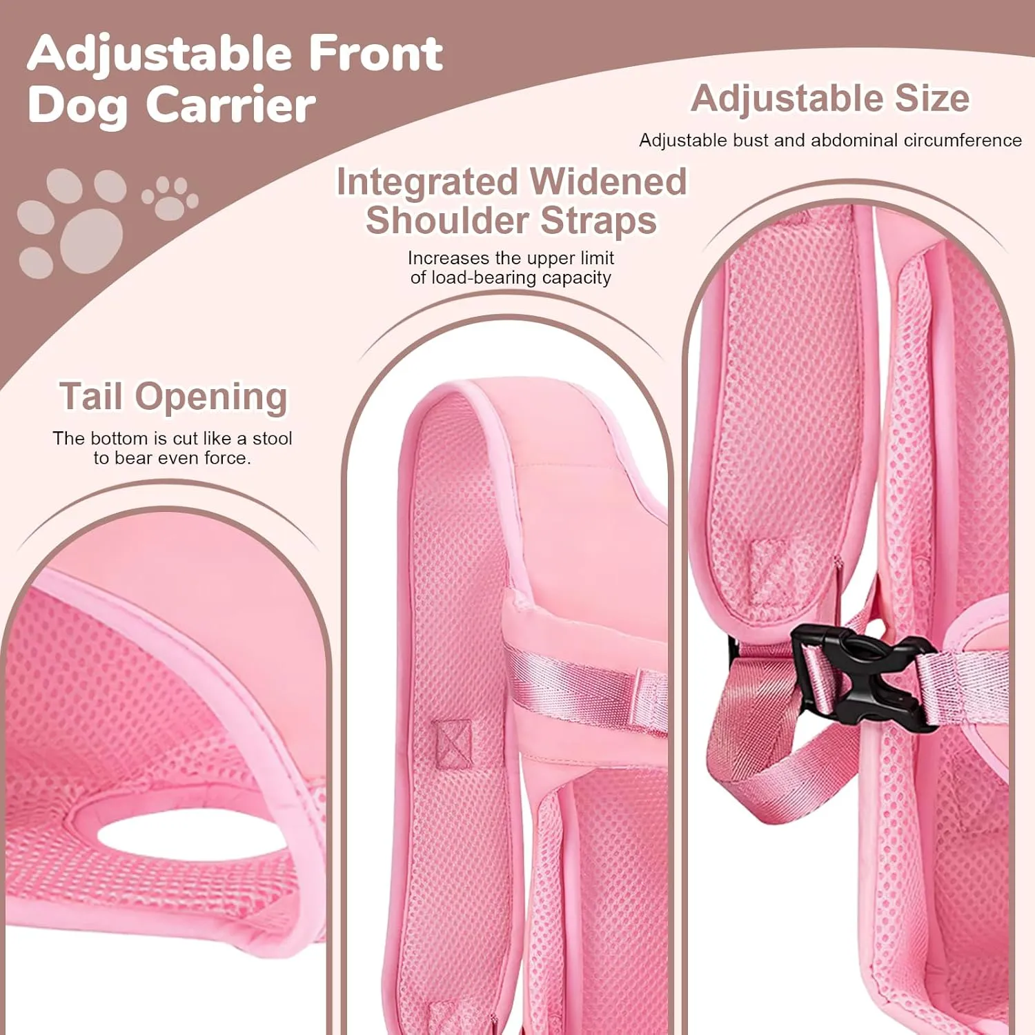 Pet Carrier Backpack, Adjustable Front Dog Carrier, Legs Out Dog Chest Carrier, Waterproof Dog Back Pack for Small Medium Dogs Cats Puppies and Rabbits Hiking Camping (Pink, Large)