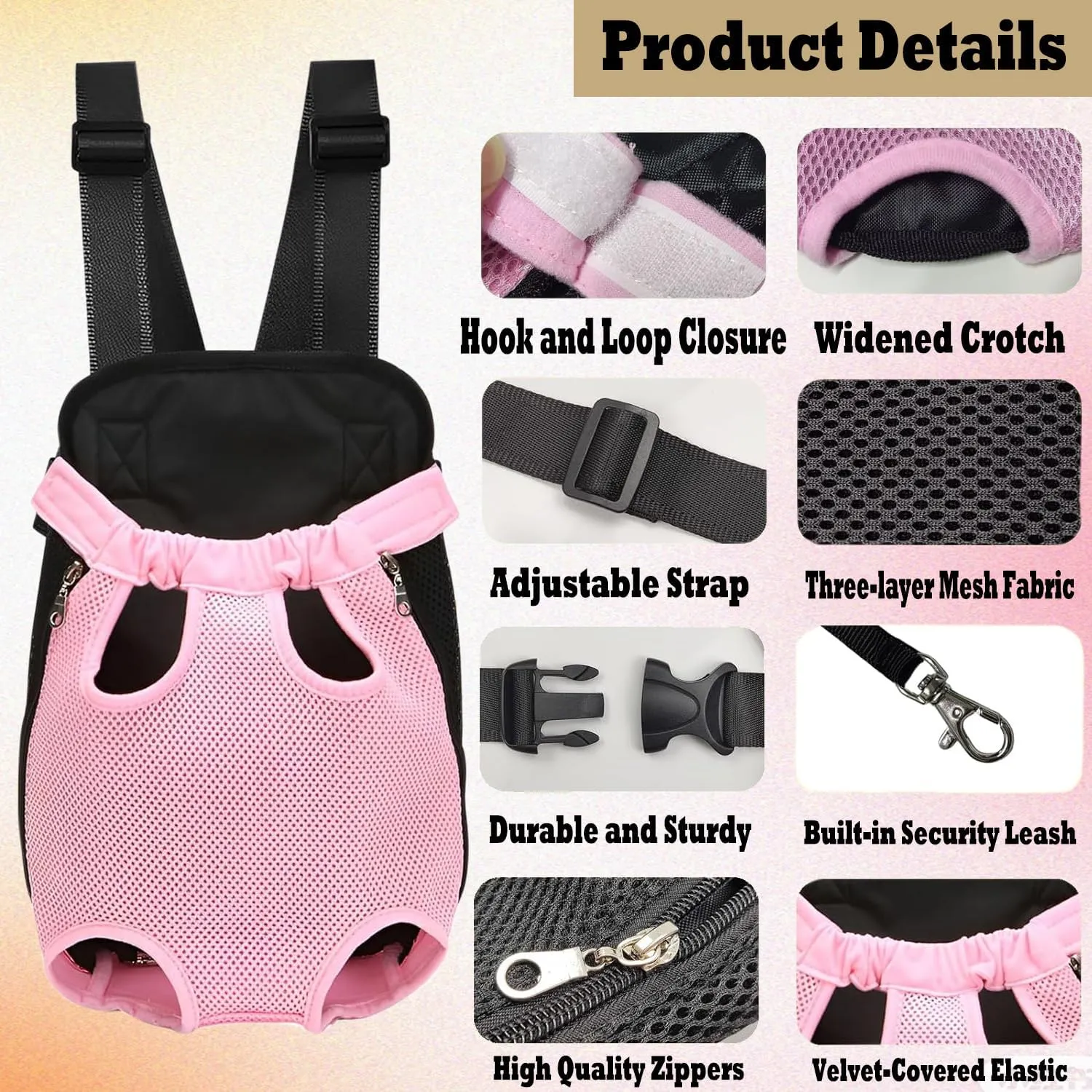 Pet Carrier Backpack, Adjustable Pet Cat Dog Carrier Backpack Travel Bag, Legs Out,Dog Carrier for Hiking Camping Travel, Sling Bag for Small Medium Dog Cat (Black, X-Large (10-15LBS))