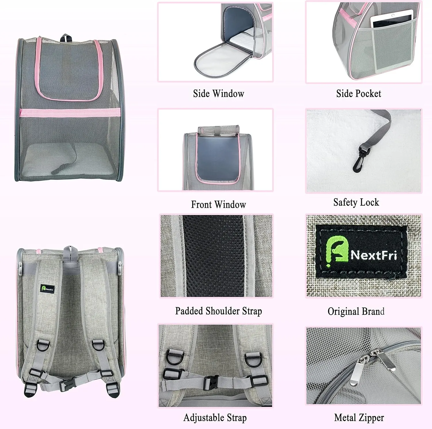 Pet Carrier Backpack, Ventilated and Breathable for Cats Dogs, Collapsible Designed for Travel, Hiking & Outdoor Use Pink