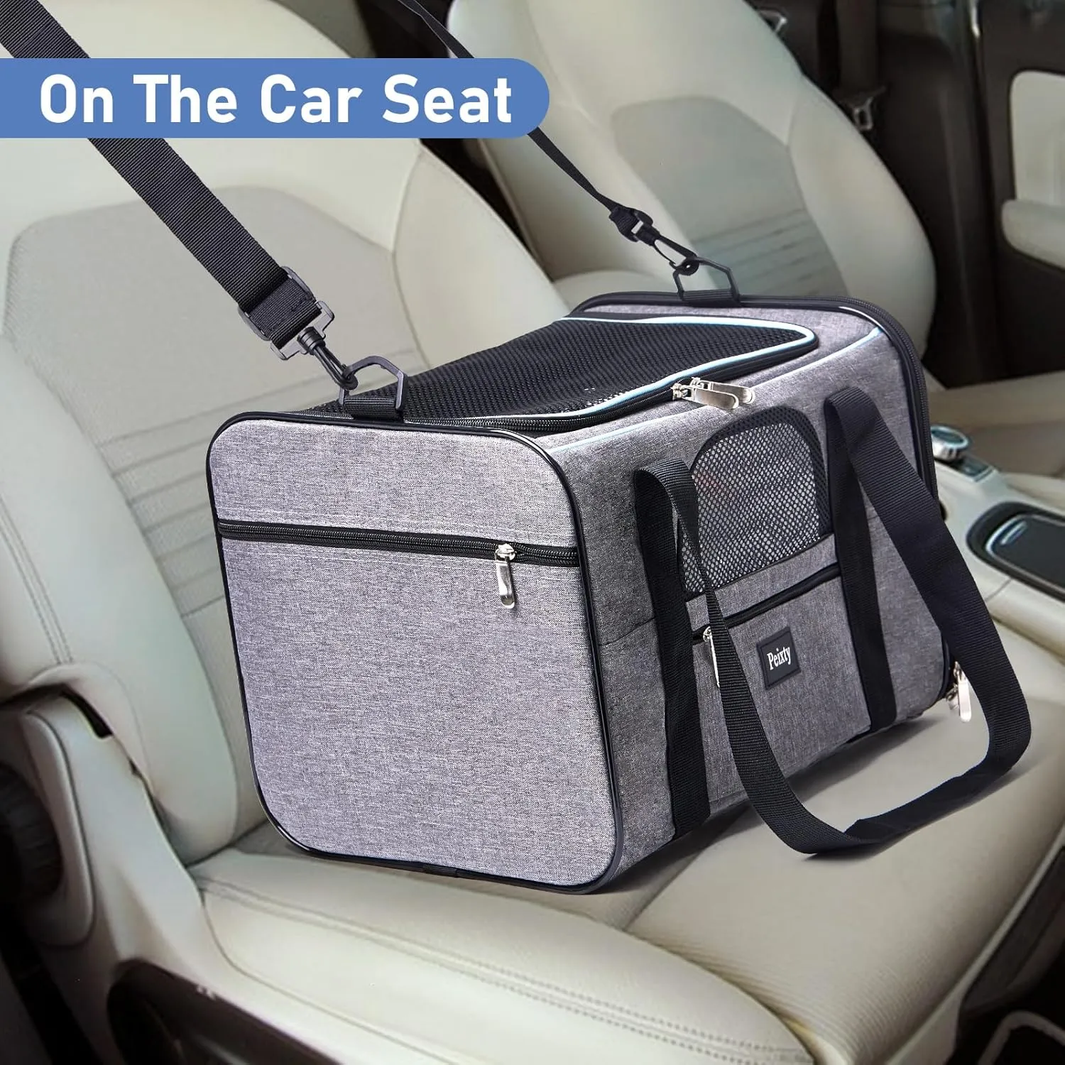 Pet Carrier for Cats,Small Dogs Under 15 Lbs(17x11x11 Inches),Delta/American/United Airline Approved Carriers, Cats Soft-Sided Carriers,Pet Travel Carrier Bag with Two Storage Pockets-Grey