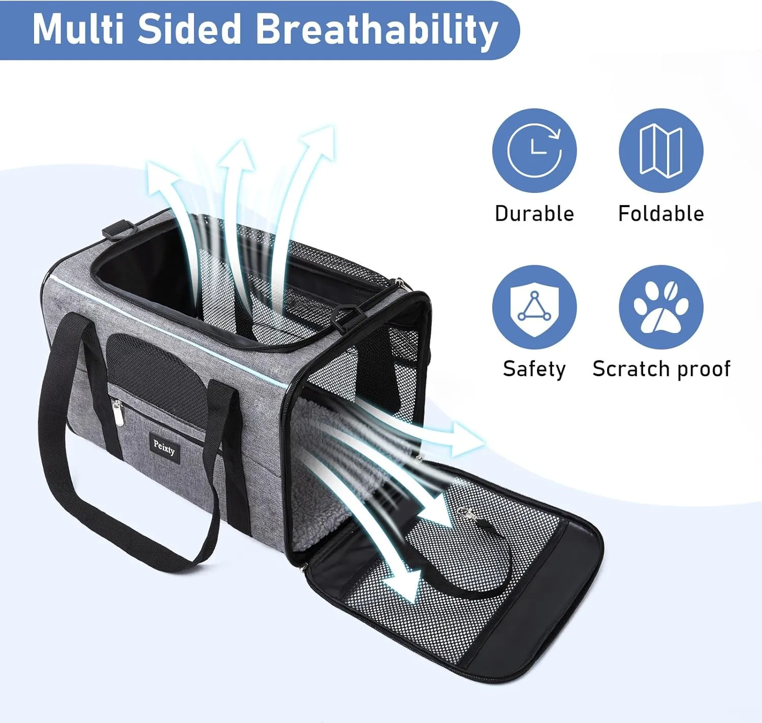 Pet Carrier for Cats,Small Dogs Under 15 Lbs(17x11x11 Inches),Delta/American/United Airline Approved Carriers, Cats Soft-Sided Carriers,Pet Travel Carrier Bag with Two Storage Pockets-Grey