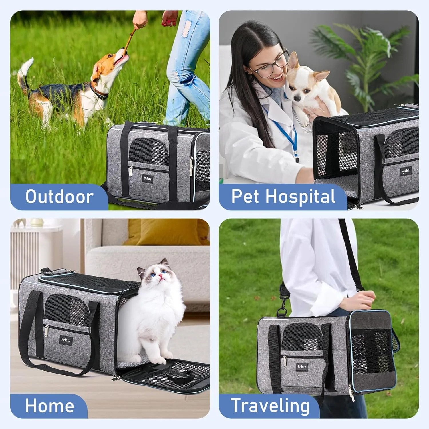 Pet Carrier for Cats,Small Dogs Under 15 Lbs(17x11x11 Inches),Delta/American/United Airline Approved Carriers, Cats Soft-Sided Carriers,Pet Travel Carrier Bag with Two Storage Pockets-Grey