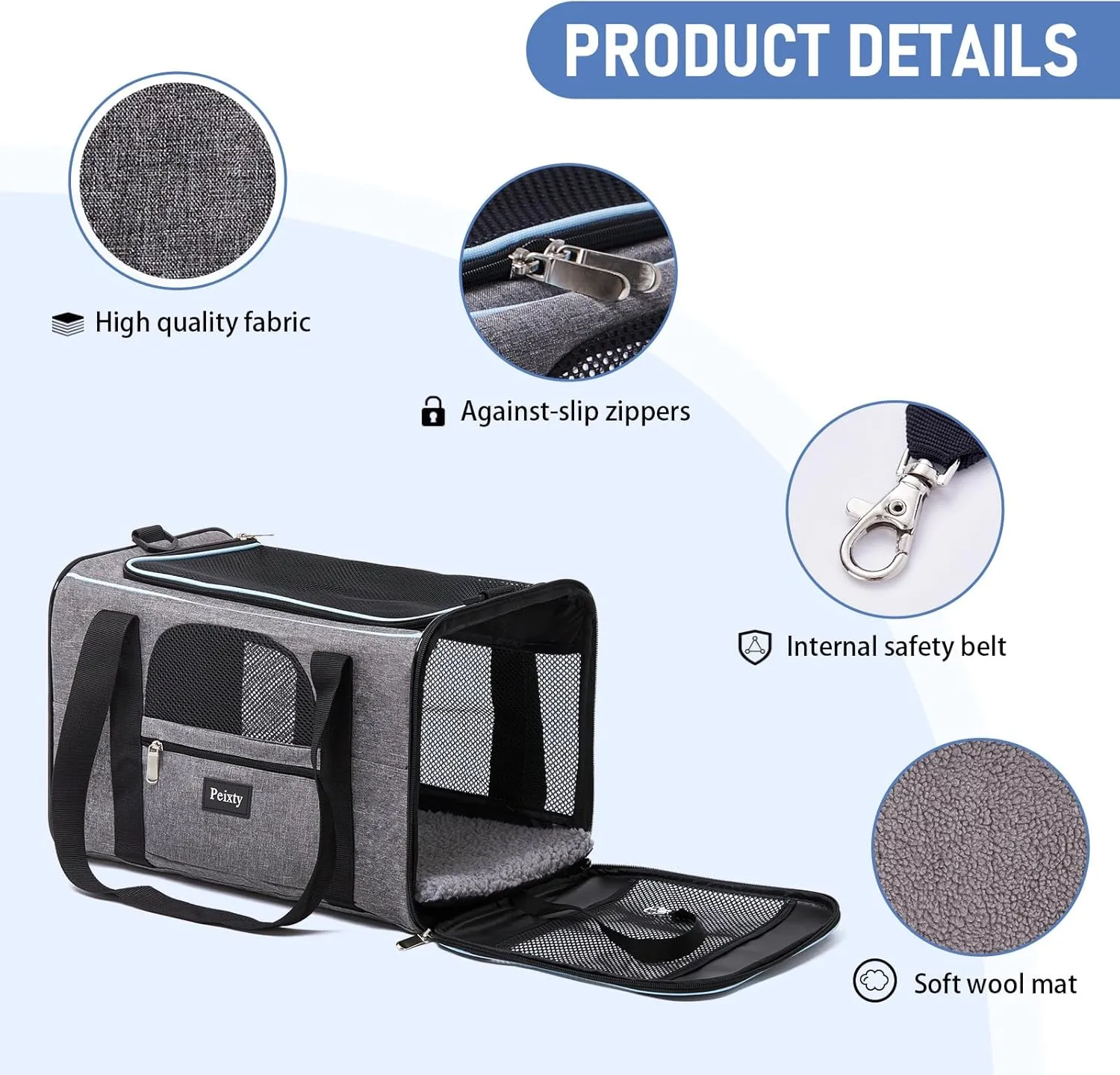 Pet Carrier for Cats,Small Dogs Under 15 Lbs(17x11x11 Inches),Delta/American/United Airline Approved Carriers, Cats Soft-Sided Carriers,Pet Travel Carrier Bag with Two Storage Pockets-Grey