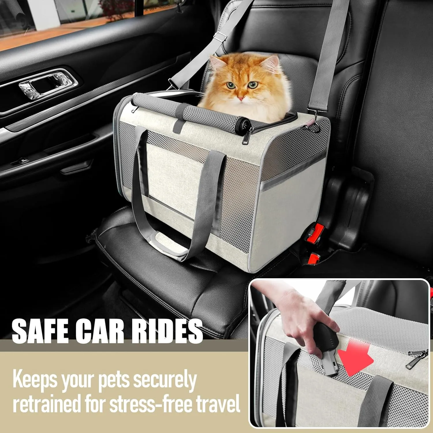 Pet Carrier for Large Cat 20 lbs  / Soft Sided Small Dog 12 Pounds Travel Crate Top Load/Collapsible Kitty Carry Bag Big Kitten Mesh/Sturdy Animal Transport cage Kennel Long Trips Beige