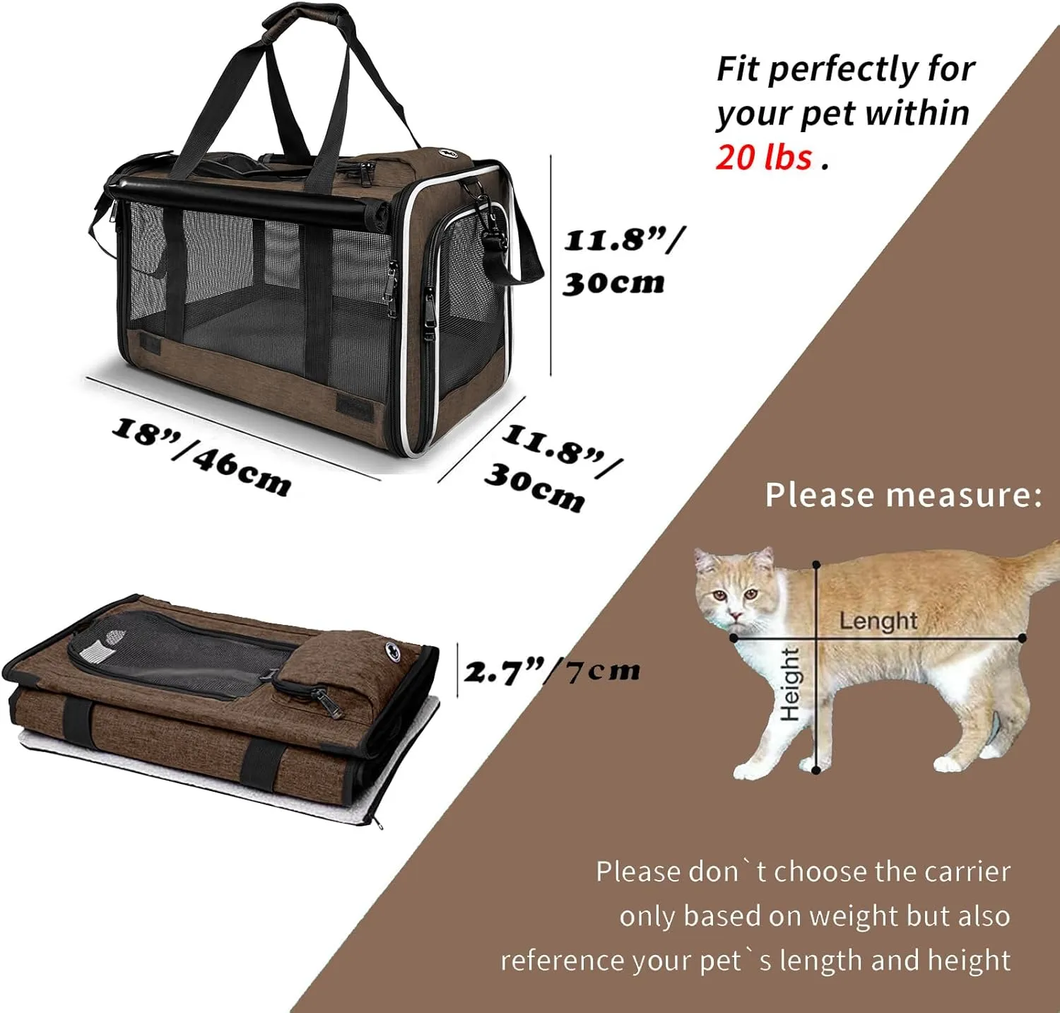 Pet Carrier for Large Cat Soft-Sided Animal Traveling Bag for Medium Cat up to 20lbs / Washable Small Dog Puppy 10 lbs Crate Case with Privacy Curtains for Home Outdoor Travel Mocha Brown