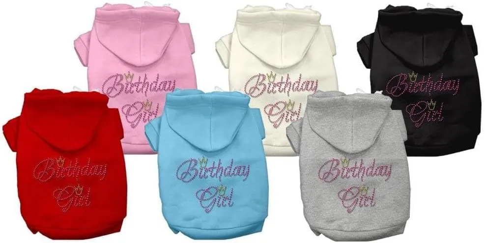 Pet, Dog & Cat Hoodie Rhinestone, "Birthday Girl" Cream XS (0-3 lbs.)