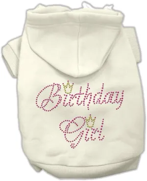 Pet, Dog & Cat Hoodie Rhinestone, "Birthday Girl" Cream XS (0-3 lbs.)