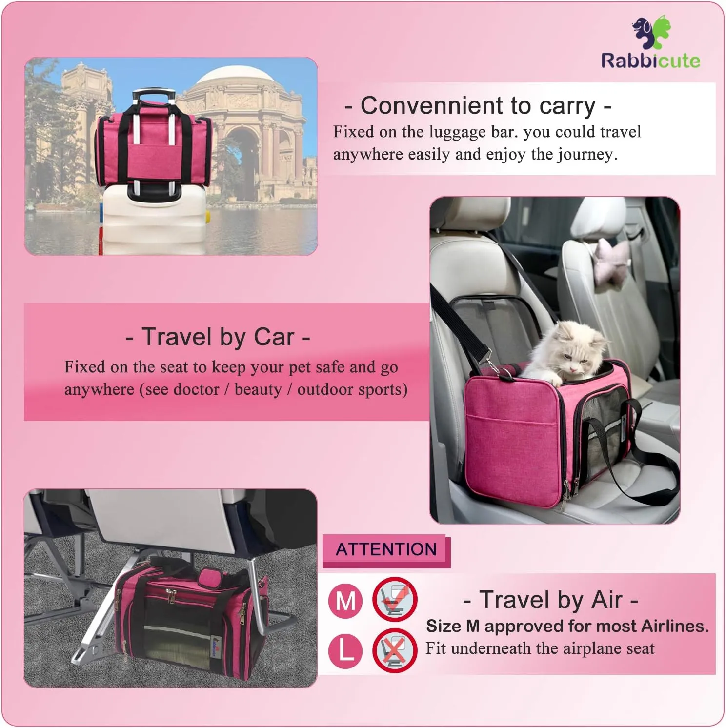 Pet Dog Cat Carrier Bag for Medium Small Dog Cat with Washable Cozy Bed Locking Safety Zipper Shoulder Strap Airline Approved Pet Carrier Portable Collapsible Puppy Carrier Escape Proof