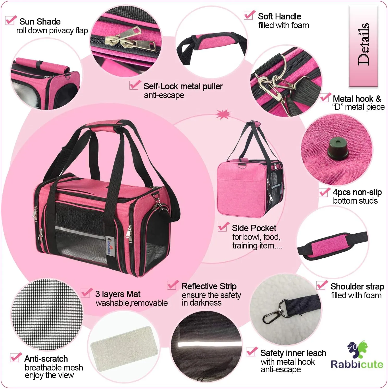 Pet Dog Cat Carrier Bag for Medium Small Dog Cat with Washable Cozy Bed Locking Safety Zipper Shoulder Strap Airline Approved Pet Carrier Portable Collapsible Puppy Carrier Escape Proof