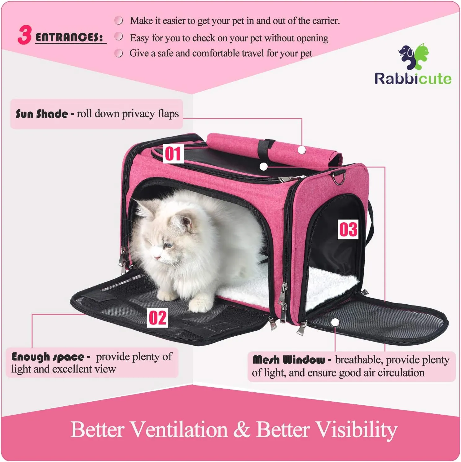 Pet Dog Cat Carrier Bag for Medium Small Dog Cat with Washable Cozy Bed Locking Safety Zipper Shoulder Strap Airline Approved Pet Carrier Portable Collapsible Puppy Carrier Escape Proof