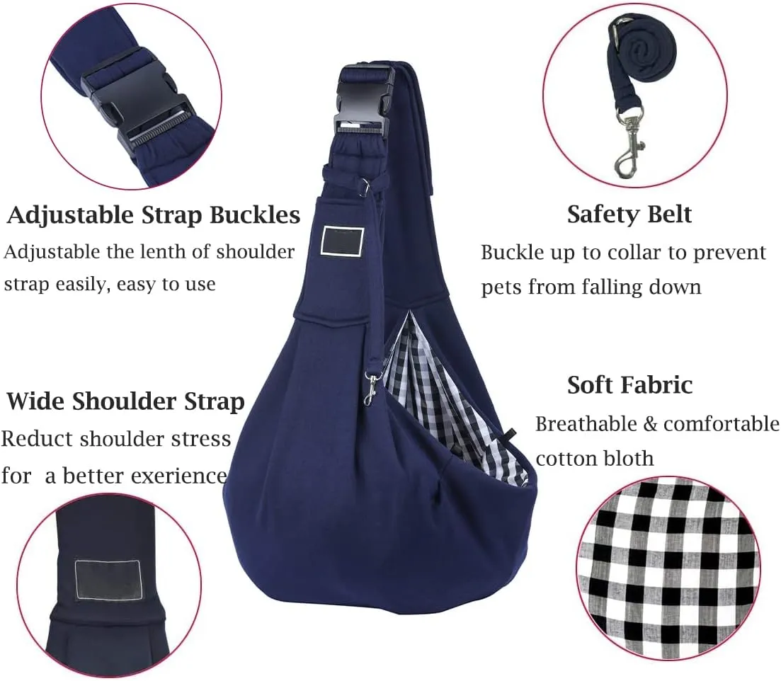 Pet Dog Sling Carrier, Adjustable Strap Hands Free Reversible Double-Sided Pouch Pet Papoose Bag Tote Bag with a Pocket Safety Belt Puppy Carrier Travel Bag Backpack for Small Dogs Cats Rabbits (Grey)