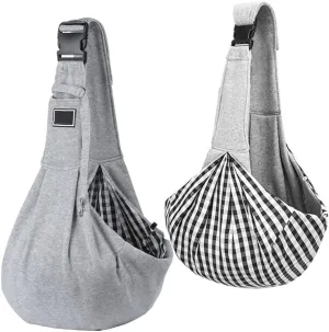 Pet Dog Sling Carrier, Adjustable Strap Hands Free Reversible Double-Sided Pouch Pet Papoose Bag Tote Bag with a Pocket Safety Belt Puppy Carrier Travel Bag Backpack for Small Dogs Cats Rabbits (Grey)