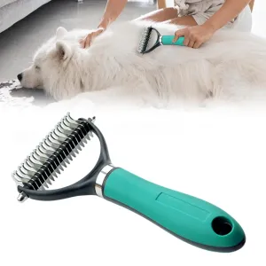 Pet Grooming Brush, 2025 New Multifunctional Double-Sided Undercoat Rake for dogs, Durable Dematting Tool for long haired cats, Easy Grip Fur Remover Comb for home use (Green)