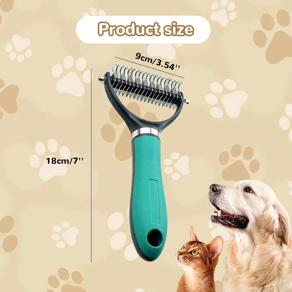 Pet Grooming Brush, 2025 New Multifunctional Double-Sided Undercoat Rake for dogs, Durable Dematting Tool for long haired cats, Easy Grip Fur Remover Comb for home use (Green)