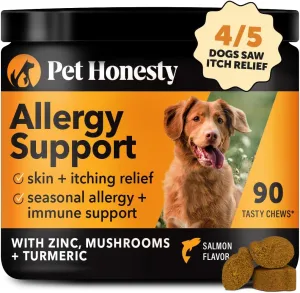 Pet Honesty Dog Allergy & Itch Relief - Advanced Itch Supplement with Probiotics for Dogs - Immune Support & Skin Relief for Seasonal Allergies - Natural Itchy Skin & Paw Relief - (Salmon, 90 Ct)