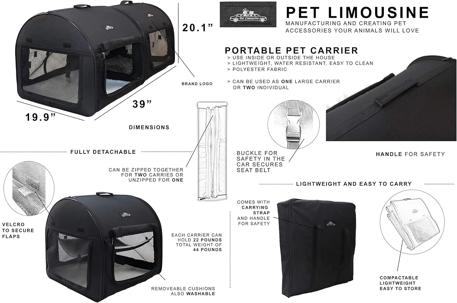 Pet Limousine Double Soft Crate