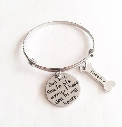 Pet loss- Hand stamped dog bangle - Pet memorial