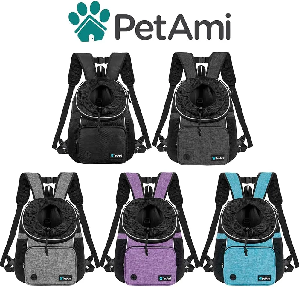 PetAmi Adjustable Cat & Dog Chest Carrier Backpack, Ventilated for Hiking & Camping, Max 10 lbs, Purple