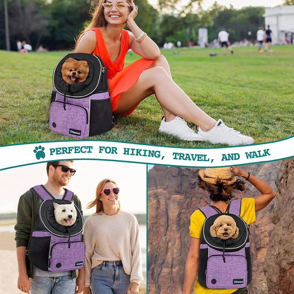 PetAmi Adjustable Cat & Dog Chest Carrier Backpack, Ventilated for Hiking & Camping, Max 10 lbs, Purple