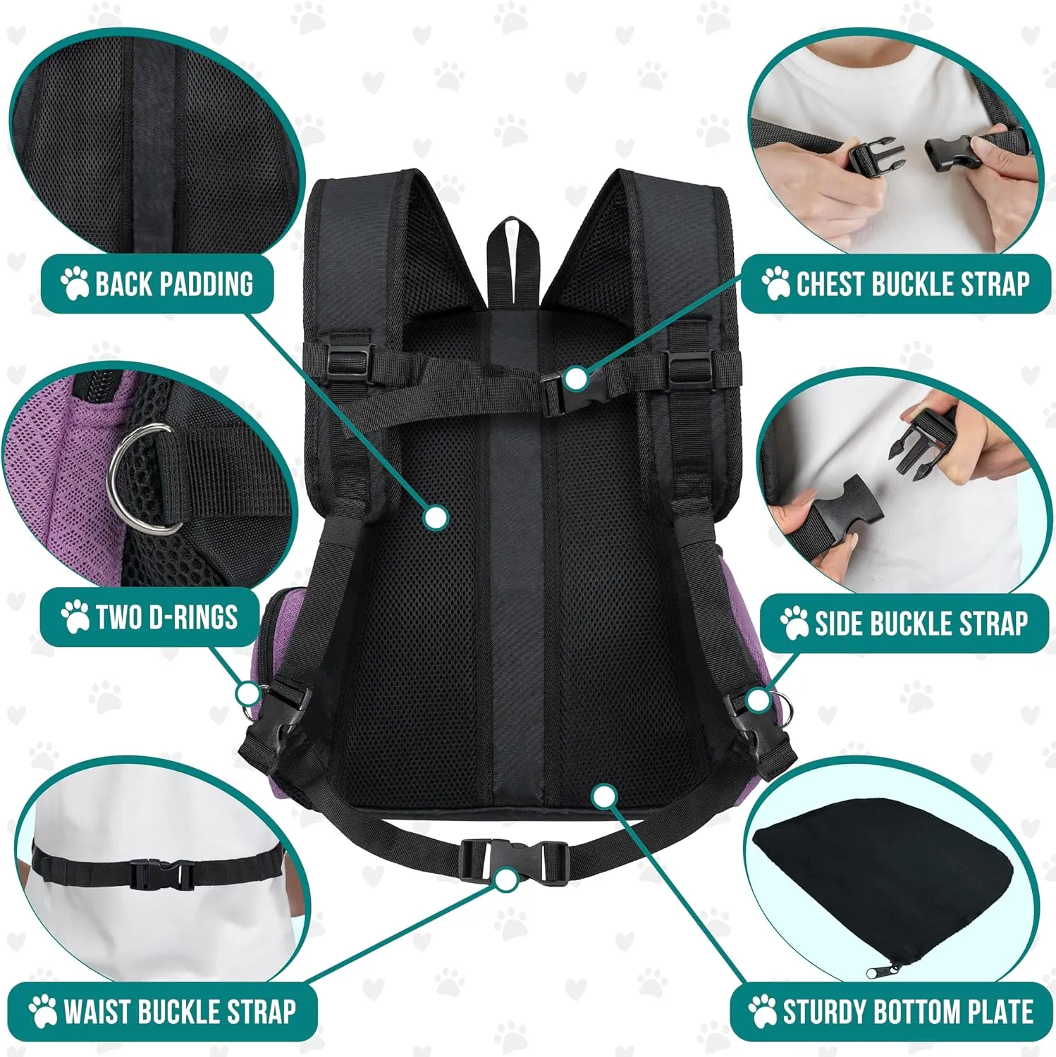 PetAmi Adjustable Cat & Dog Front Chest Carrier Backpack, Ventilated for Hiking & Camping, Max 10 lbs, Purple