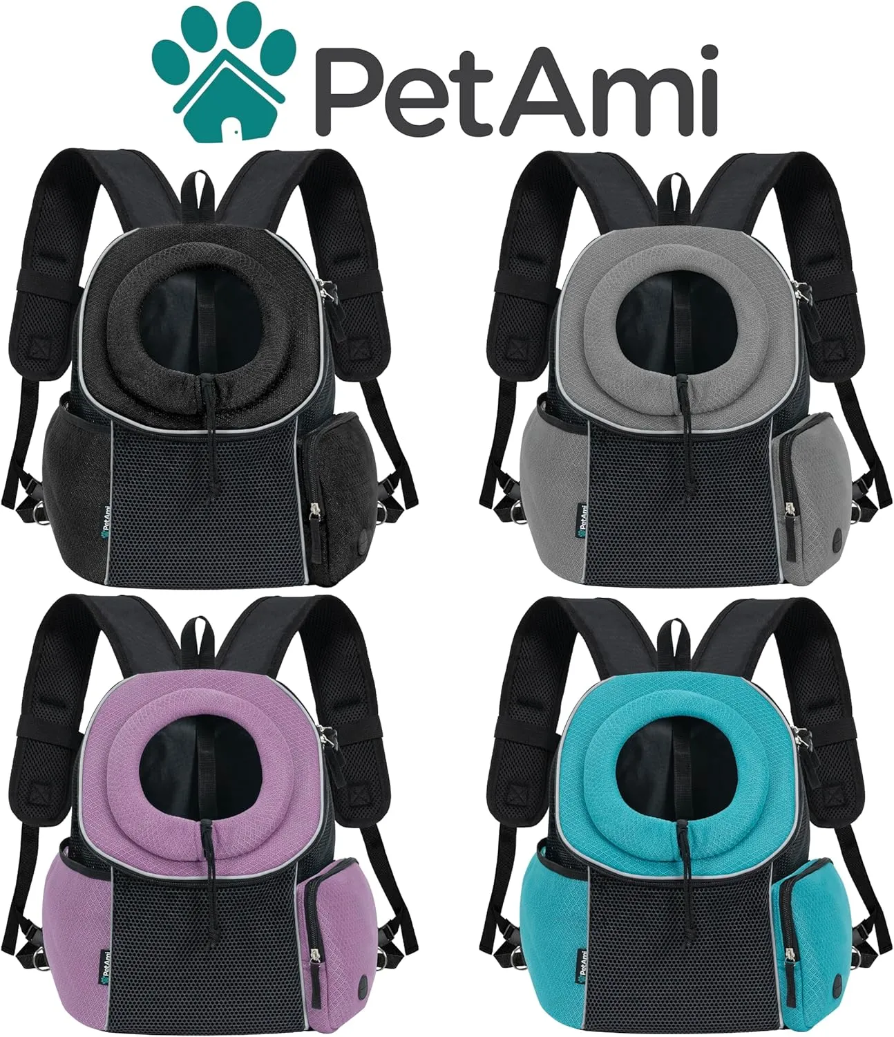 PetAmi Adjustable Cat & Dog Front Chest Carrier Backpack, Ventilated for Hiking & Camping, Max 10 lbs, Purple