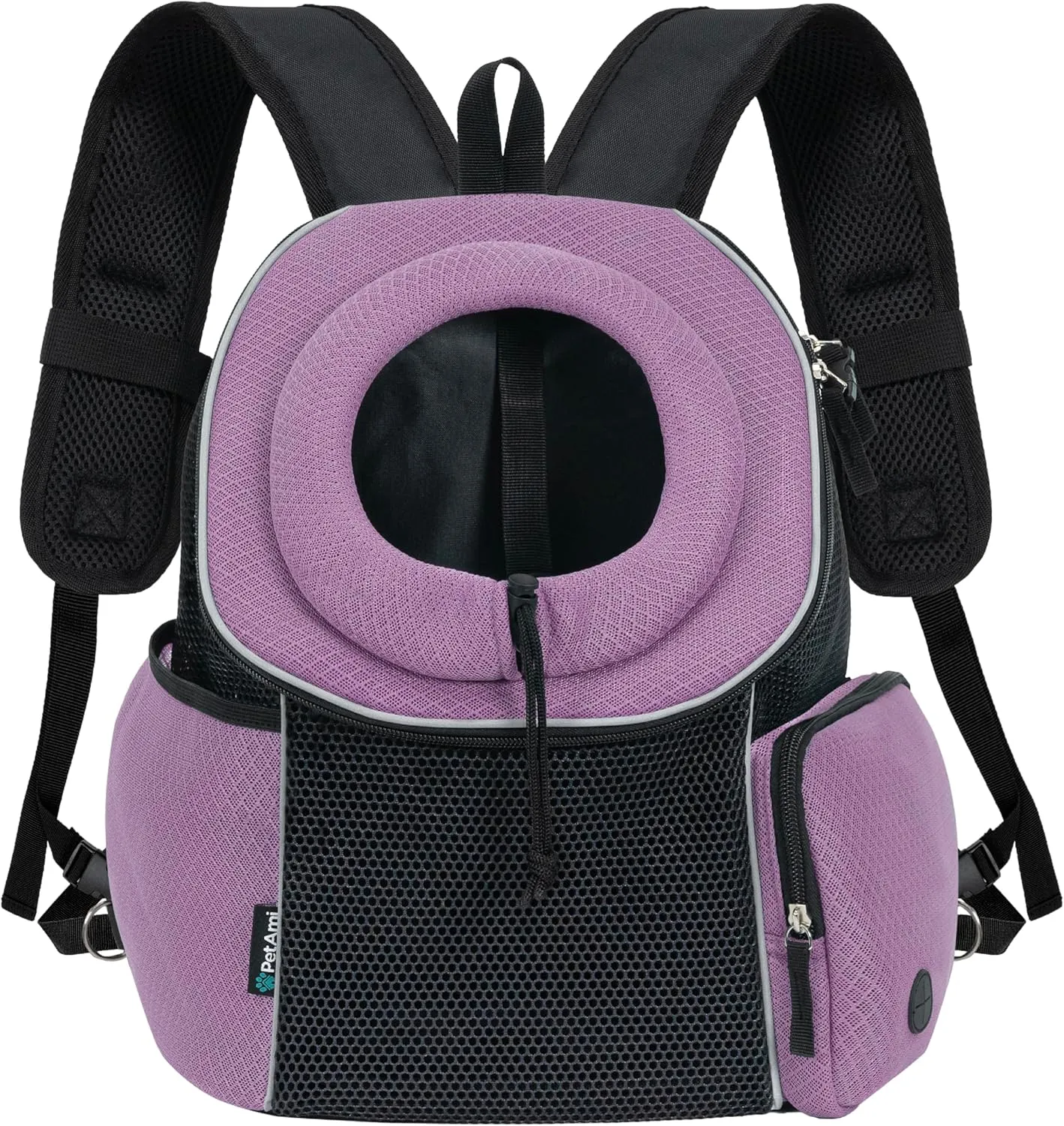PetAmi Adjustable Cat & Dog Front Chest Carrier Backpack, Ventilated for Hiking & Camping, Max 10 lbs, Purple