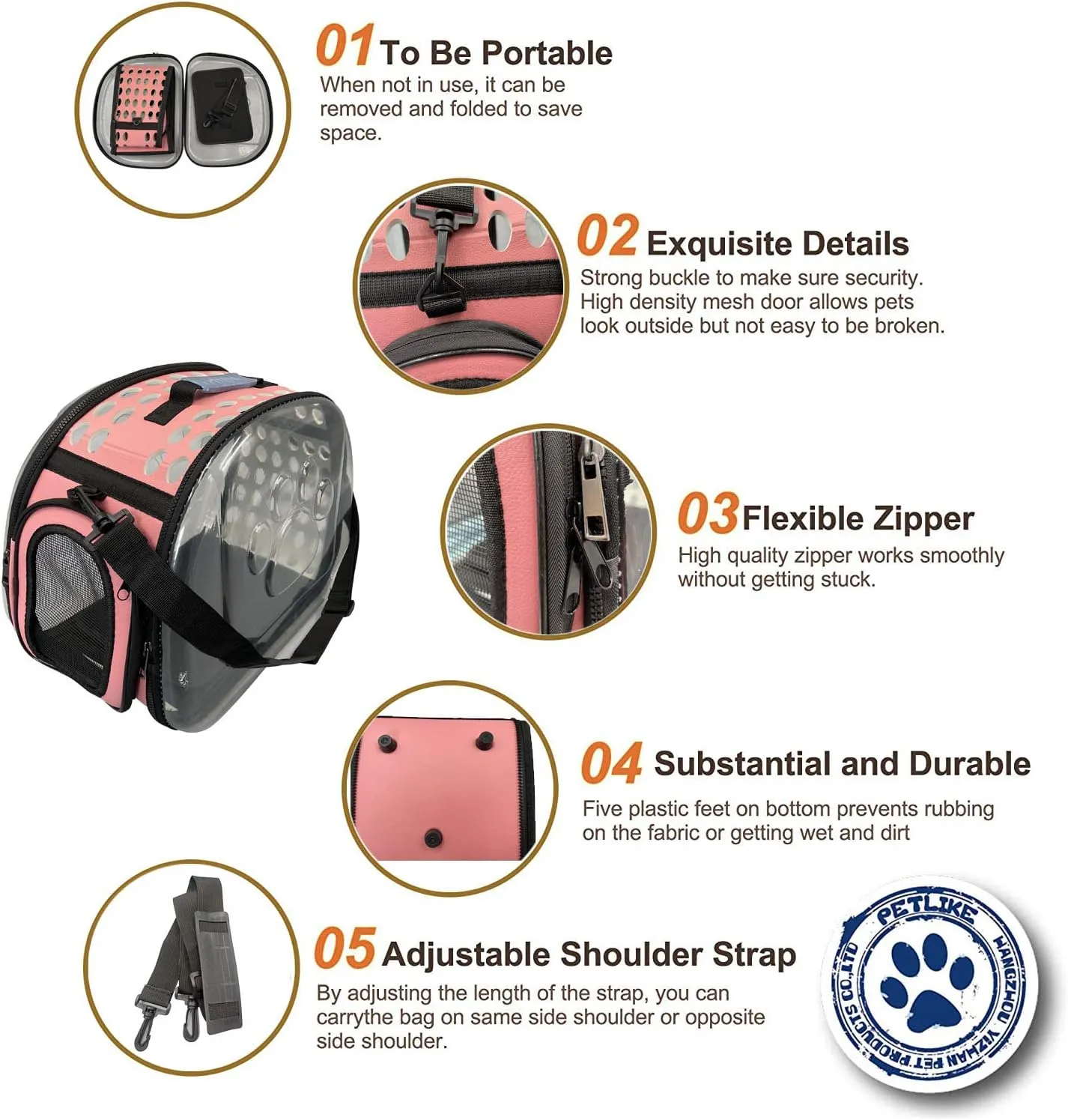 PetLike Airline Approved Pet Carrier Soft Sided Collapsible Travel Bag for Cats & Small Dogs (Blue, Leather)