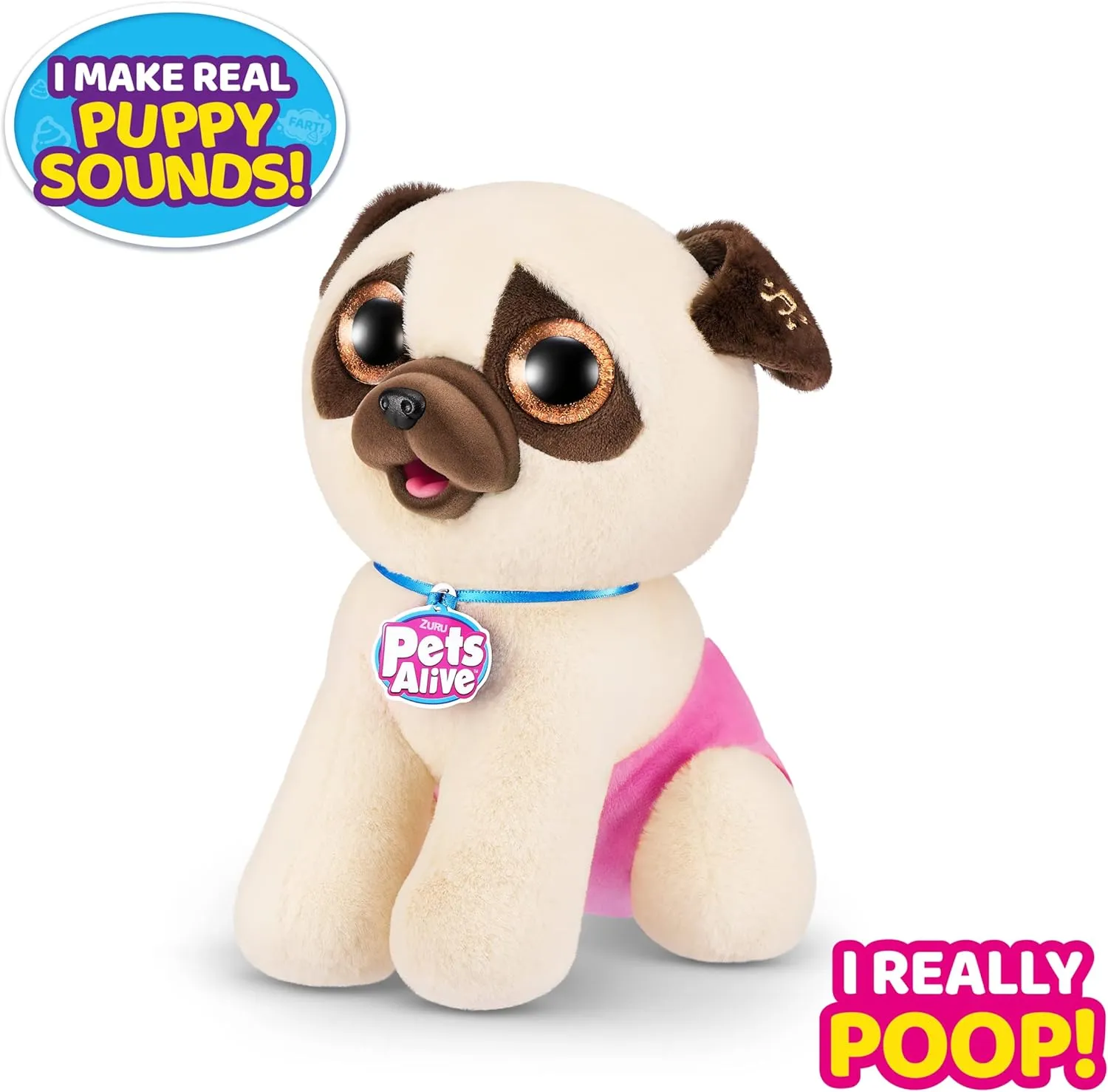 Pets Alive Pooping Puppies (Pug) by ZURU Surprise Puppy Plush, Ultra Soft Plushies, Interactive Toy Pets, Electronic Pet Puppy for Girls and Children