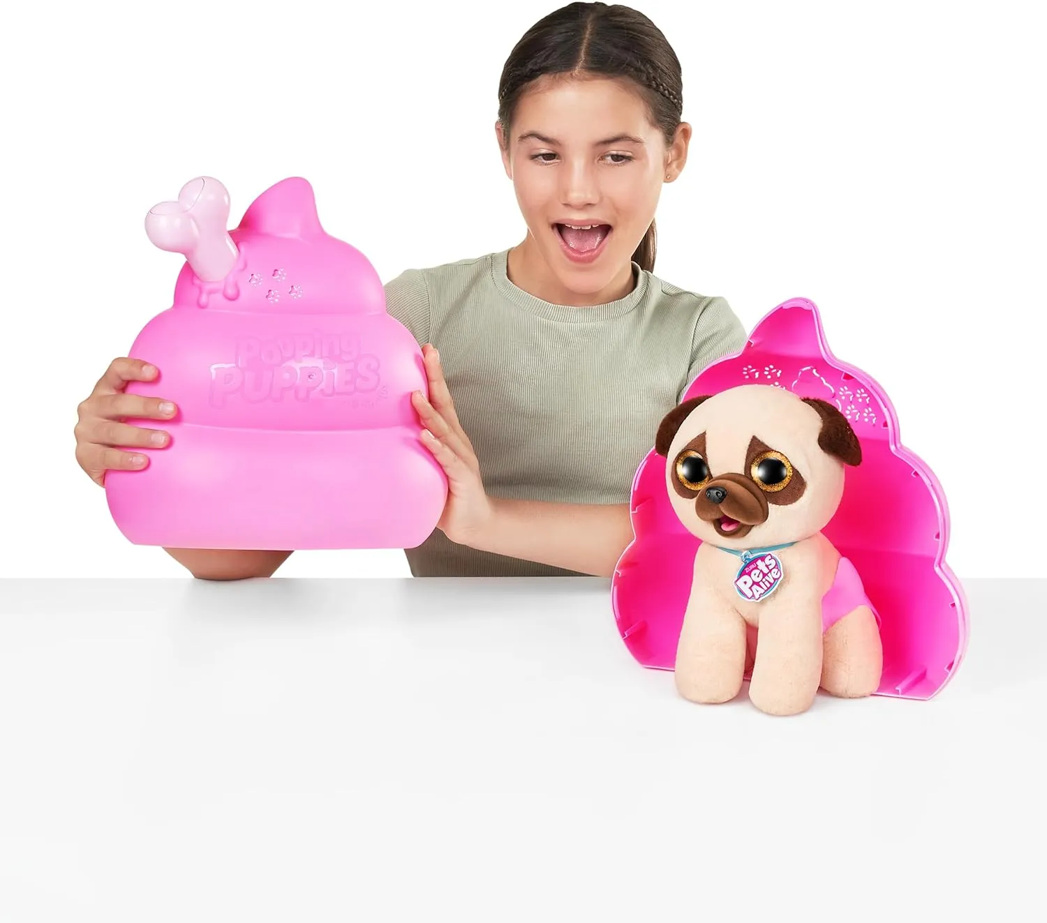 Pets Alive Pooping Puppies (Pug) by ZURU Surprise Puppy Plush, Ultra Soft Plushies, Interactive Toy Pets, Electronic Pet Puppy for Girls and Children