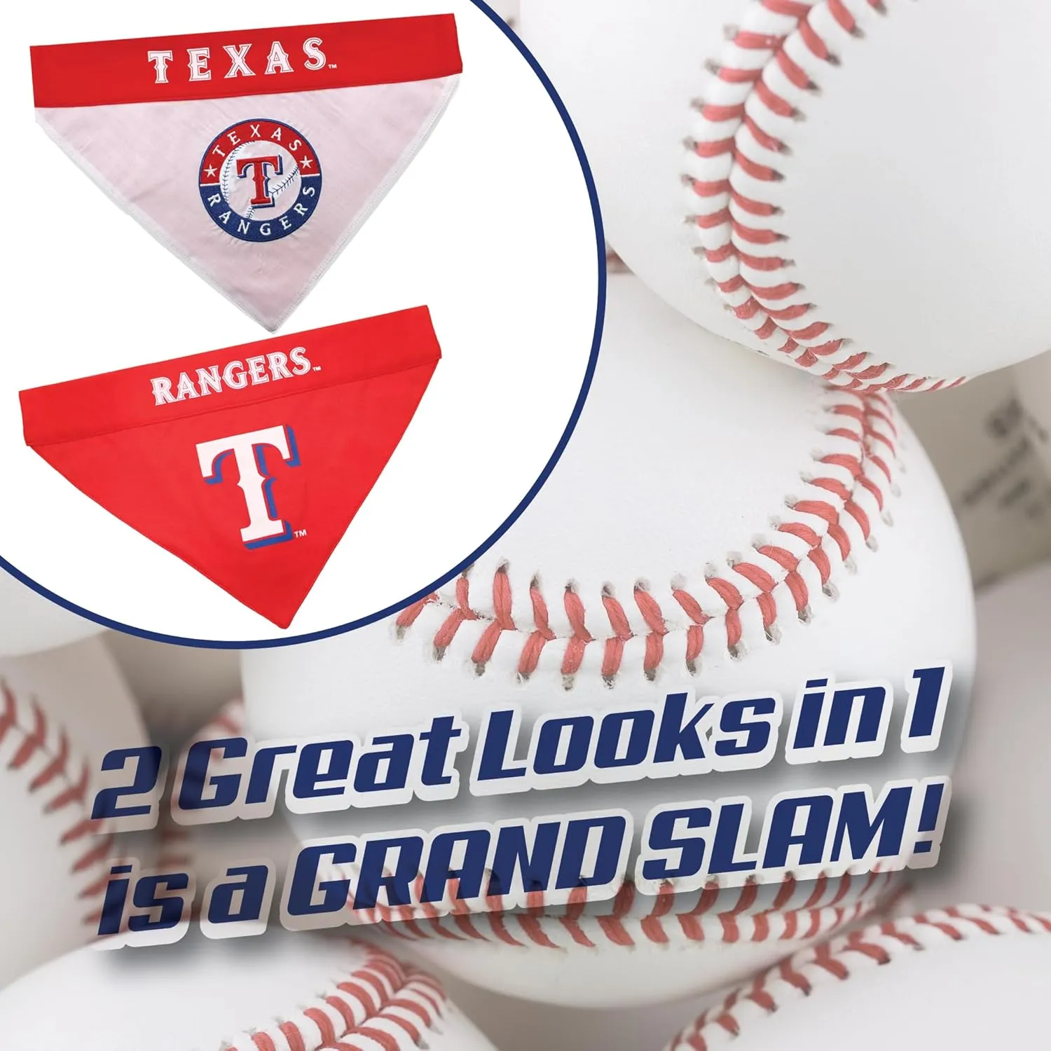Pets First MLB Texas Rangers Reversible Bandana Size XX-Large for Dogs & Cats. 2 Sided Sports Bandana,Premium Embroidery Team Logo, All MLB Teams Available