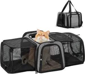 Petsfit 17" x 11" x 11" Expandable Pet Carrier Airline Approved for Travel, Maximum Pet Weight 15 Pounds, for Cat Kitten Puppy, Gray