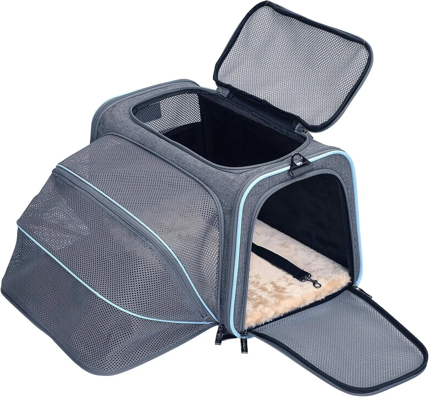 Petsfit Expandable Cat Carrier Dog Carriers,Airline Approved Soft-Sided Portable Pet Travel Washable Carrier for Kittens,Puppies,Removable Soft Plush mat and Pockets,Locking Safety Zippers