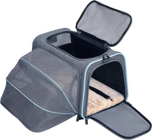 Petsfit Expandable Cat Carrier Dog Carriers,Airline Approved Soft-Sided Portable Pet Travel Washable Carrier for Kittens,Puppies,Removable Soft Plush mat and Pockets,Locking Safety Zippers