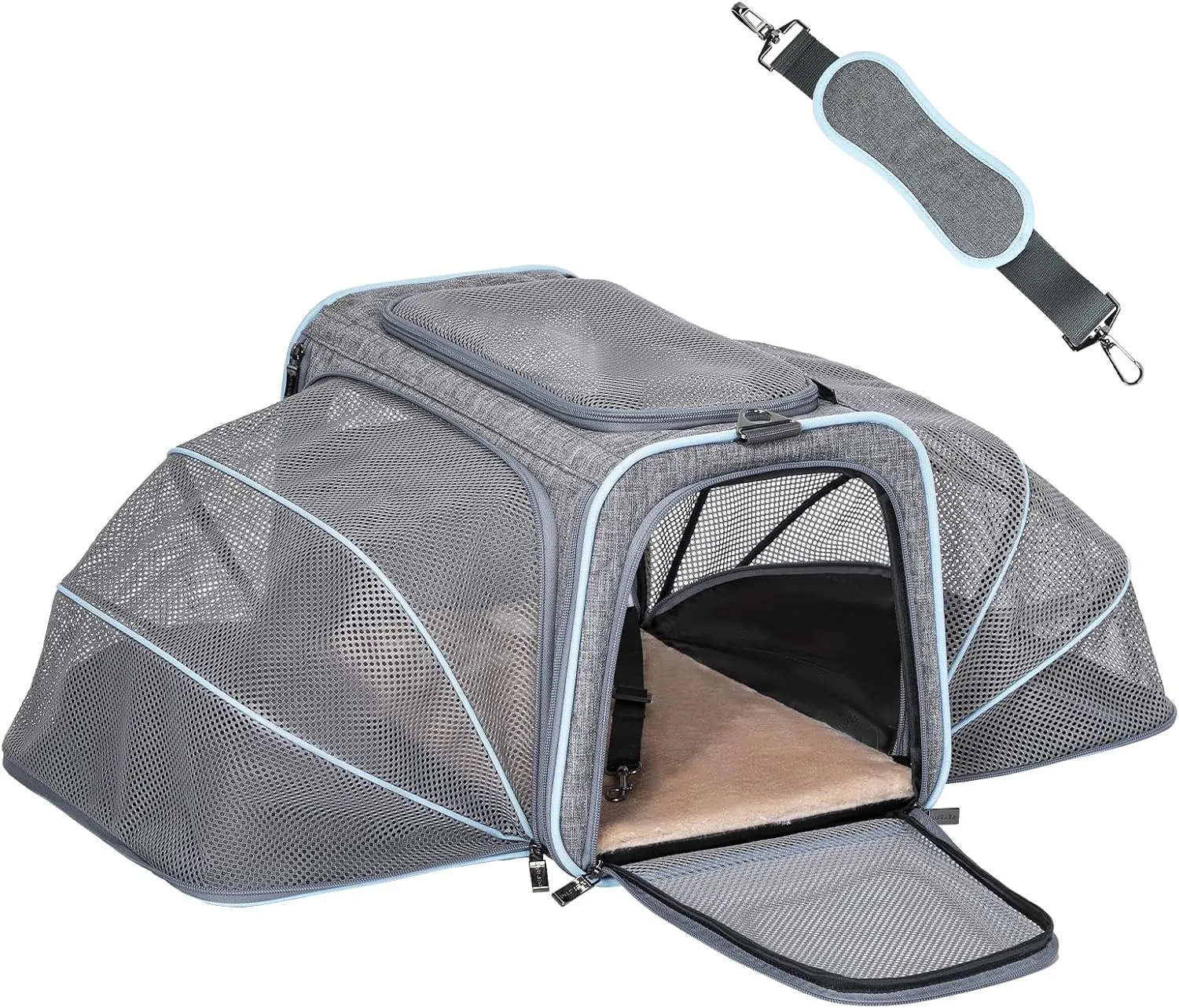 Petsfit Expandable Large Cat Carrier Small Dog Carriers Airline Approved, 17" Lx 11" Wx 11" H Soft-Sided Portable Washable Pet Travel Carrier with 2 Extension for Kittens, Puppies, Rabbits