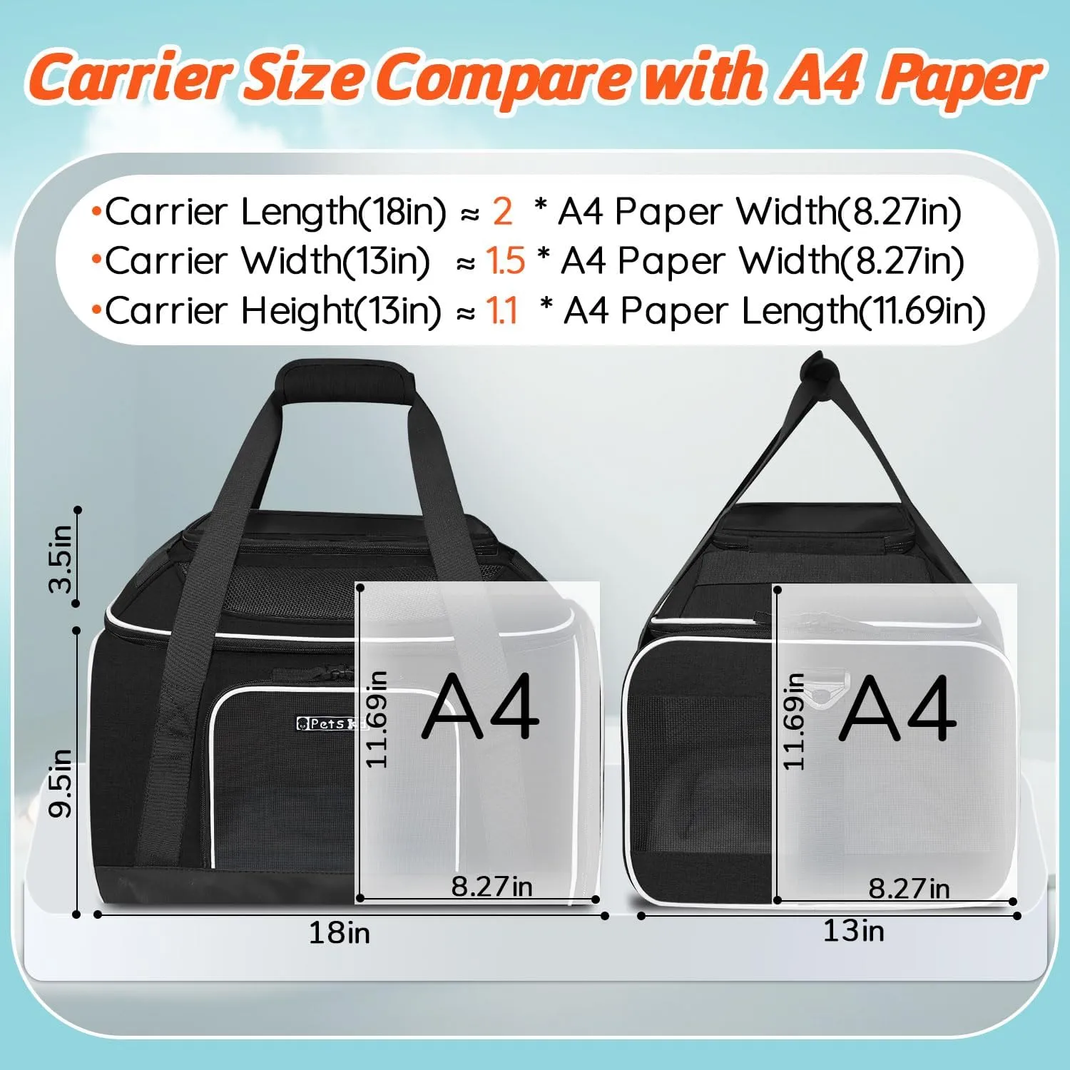 Petskd Top-Expandable Pet Carrier 18x13x9.5 Inches Southwest Allegiant Airline Approved, Soft-Sided Carrier for Small Cats and Dogs with Locking Safety Zippers and Anti-Scratch Mesh(Black)