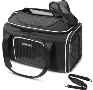 Petskd Top-Expandable Pet Carrier 18x13x9.5 Inches Southwest Allegiant Airline Approved, Soft-Sided Carrier for Small Cats and Dogs with Locking Safety Zippers and Anti-Scratch Mesh(Black)
