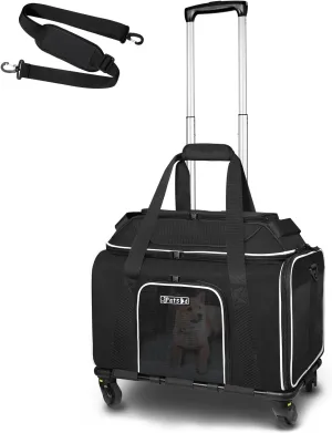 Petskd Top-Expandable Pet Carrier with Wheels 17x11x9.5 Inches Alaska Airline Approved, Soft-Sided Carrier for Small Cats Dogs with Locking Safety Zippers and Anti-Scratch Mesh(Black)